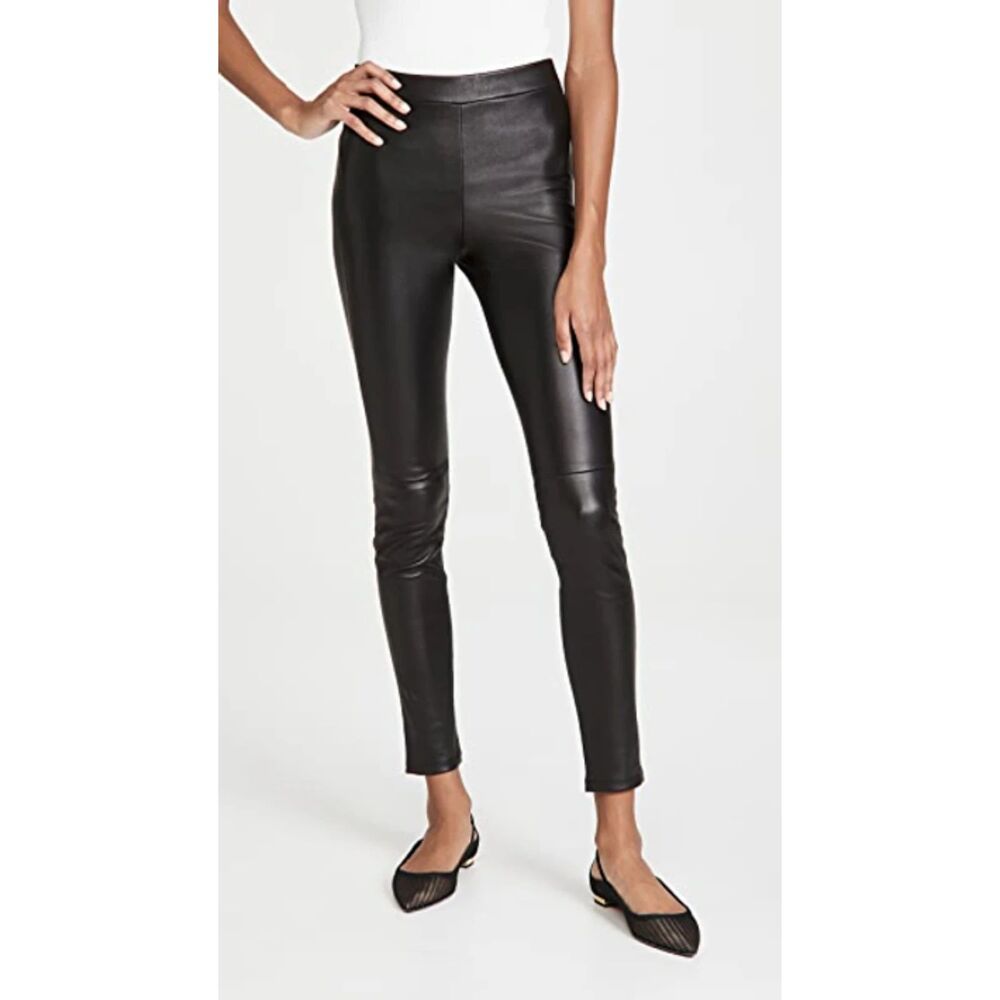 Theory Lamb Leather Black Skinny Leggings Pants Size 0 Stretch Pull On